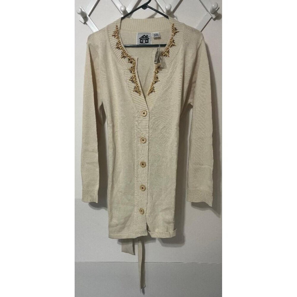 NWT Storybook‎ Knits L Beige Beaded Cardigan Grandmacore Whimsigoth Cottagecore